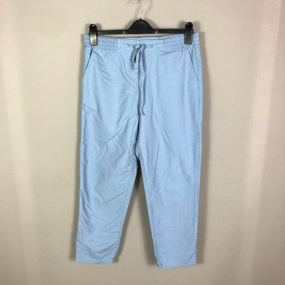 Know One Cares Blue Linen Blend Drawstring Pant Size Medium